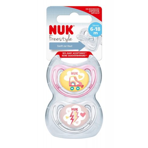 NUK Freestyle szilikon cumi 6-18 hó 2db rózsaszín görkori