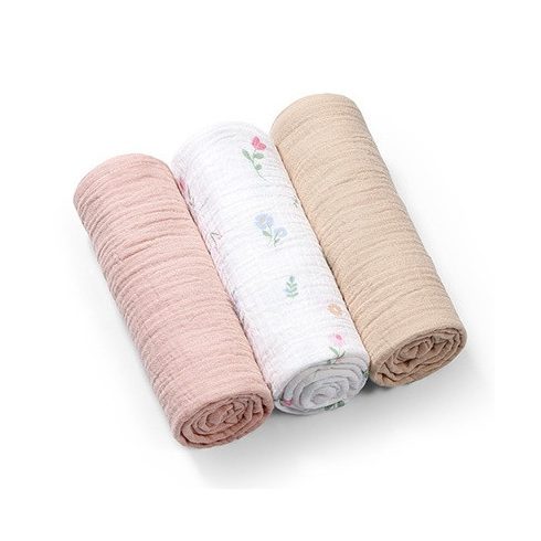 BabyOno Extra puha textil pelenka  3 db gyűrt muszlin - puderrózsaszín