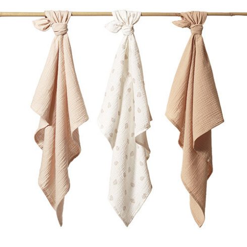BabyOno Extra puha textil pelenka  3 db gyűrt muszlin - bézs