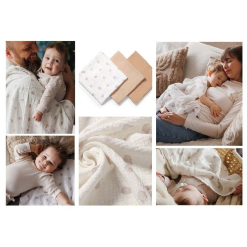 BabyOno Extra puha textil pelenka  3 db gyűrt muszlin - bézs
