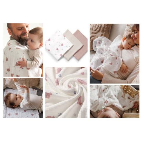 BabyOno Extra puha textil pelenka  3 db gyűrt muszlin - szürke