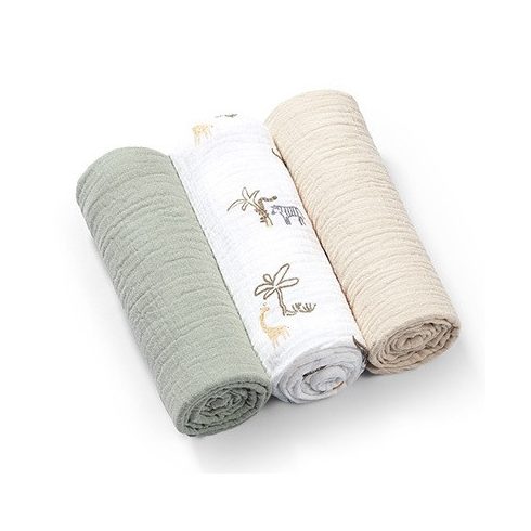 BabyOno Extra puha textil pelenka  3 db gyűrt muszlin - zöld