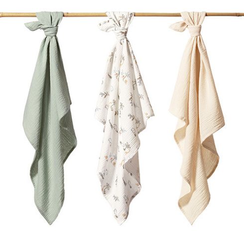 BabyOno Extra puha textil pelenka  3 db gyűrt muszlin - zöld