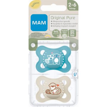   MAM Original Pure 2-6 hó nyugtató cumi 2 db-os  - kék mosómedve/bézs vidra