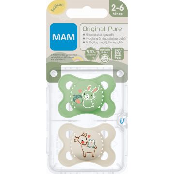   MAM Original Pure 2-6 hó nyugtató cumi 2 db-os - zöld nyuszi/bézs őzike
