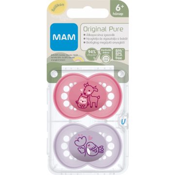   MAM Original Pure 6+ hó nyugtató cumi 2 db-os - rózsaszín bagoly/lila madár