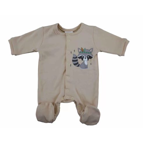 Vékony pamut hosszú ujjú elöl patentos rugdalózó Mosómedve mintával (62) 