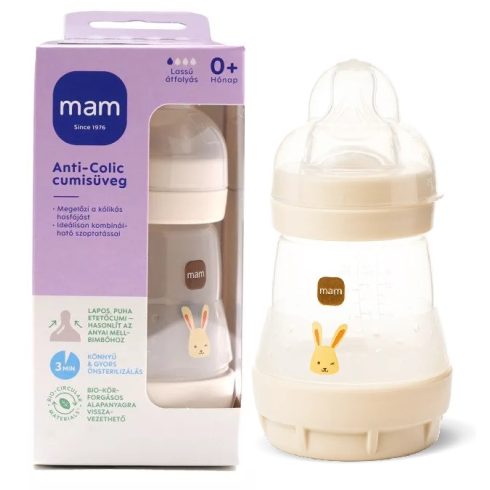 MAM Anti-Colic cumisüveg 160ml 0hó+ Bézs Nyuszi 