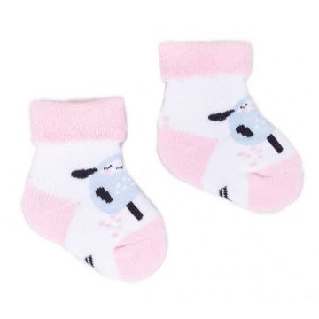   Yo! Baby frottír zokni 3-6 hó - fehér/rózsaszín  bárány
