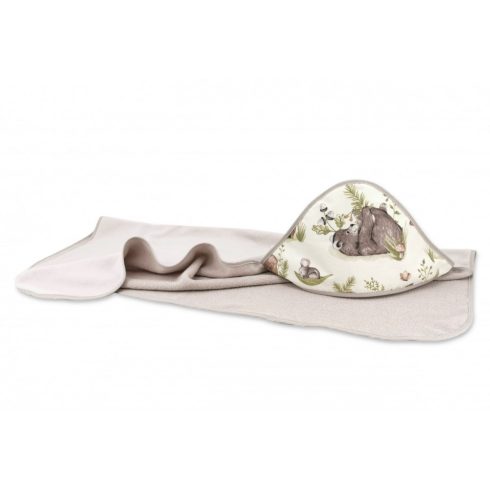 Baby Shop kapucnis fürdőlepedő 100*100 cm - erdei barátok natúr/bézs