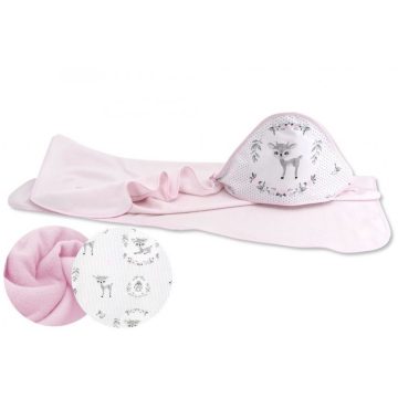   Baby Shop kapucnis fürdőlepedő 100*100 cm - szürke/rózsaszín őzike 
