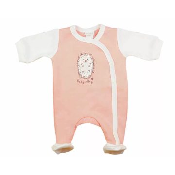   Belül bolyhos elöl patentos hosszú ujjú baba rugdalózó süni mintával barack (50)