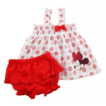   2 részes kislány nyári szett rövidnadrággal, tunikával Minnie egér mintával piros (56)