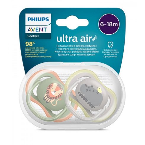 Avent Ultra air játszócumi - oroszlán/víziló 6-18hó 2db
