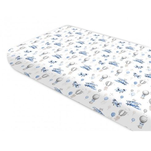 Baby Shop pamut,gumis lepedő 60*120 cm - kék repülőgép 