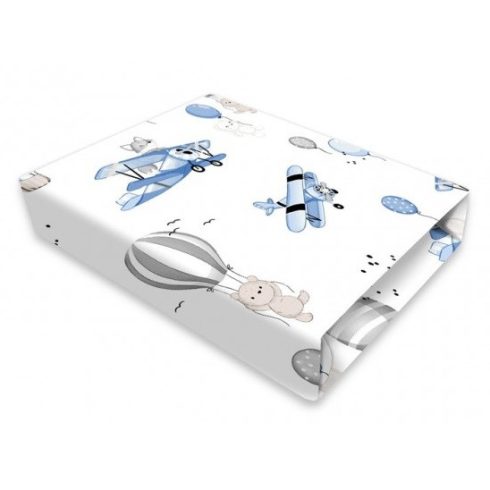 Baby Shop pamut,gumis lepedő 60*120 cm - kék repülőgép 