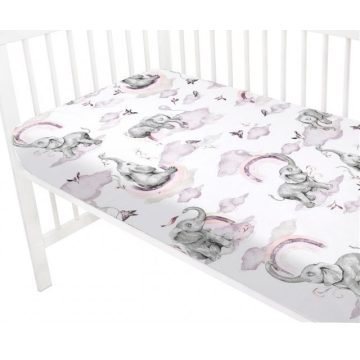   Baby Shop pamut,gumis lepedő 60*120 cm - szivárványos elefánt rózsaszín 