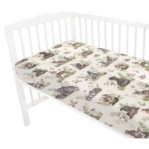 Baby Shop pamut,gumis lepedő 60*120 cm - Erdei barátok zöld