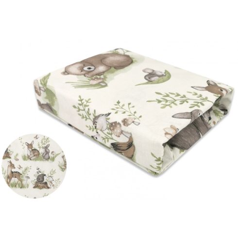 Baby Shop pamut,gumis lepedő 60*120 cm - Erdei barátok zöld
