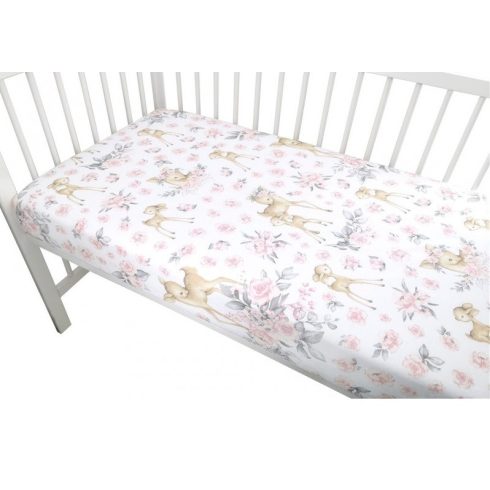 Baby Shop pamut,gumis lepedő 70*140 cm - Rozsaszin őzike