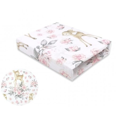 Baby Shop pamut,gumis lepedő 70*140 cm - Rozsaszin őzike