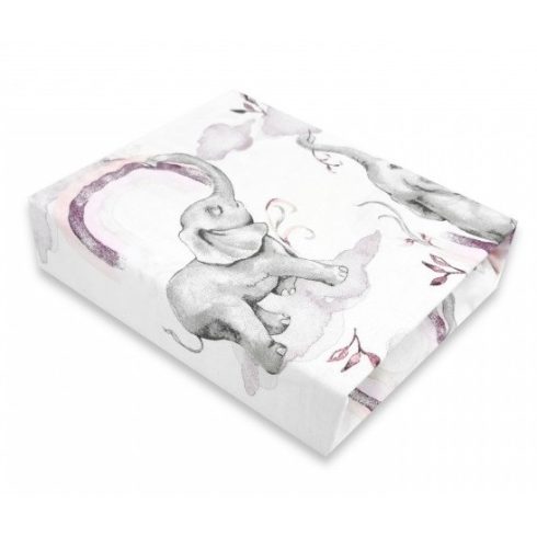 Baby Shop pamut,gumis lepedő 70*140 cm - Szivárványos elefánt rózsaszín 