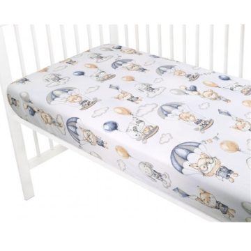   Baby Shop pamut,gumis lepedő 70*140 cm - Kék lufis állatok