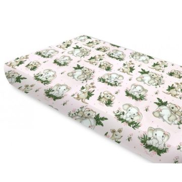   Baby Shop pamut,gumis lepedő 60*120 cm - Baba állatok rózsaszín 