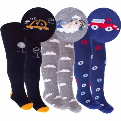 Yo!Club pamut harisnyanadrág fiú (56-62) - fekete/okkersárga kisautó