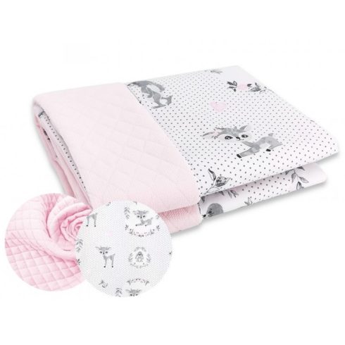 Baby Shop kétoldalas babapléd 70*100 cm  - Őzike szürke/rózsaszín 