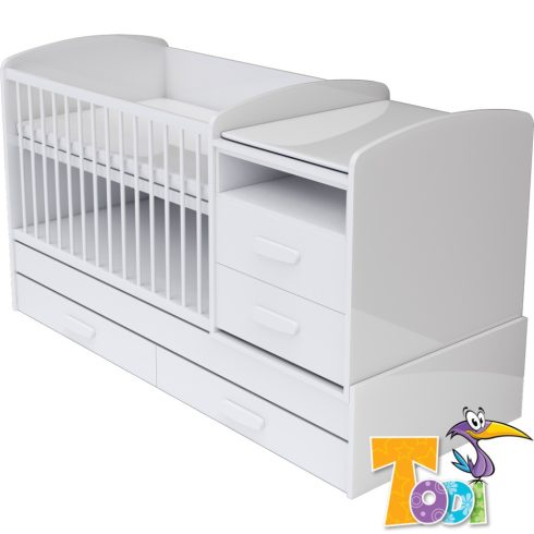 Todi Bianco kombi kiságy pelenkázó komóddal - bordázott fehér