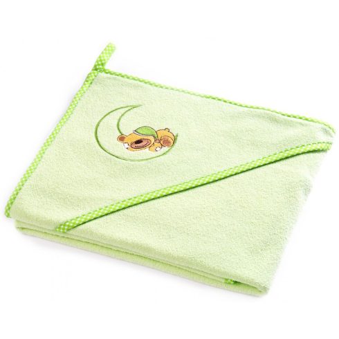 Kapucnis fürdőlepedő 100*100 cm - holdas maci zöld 
