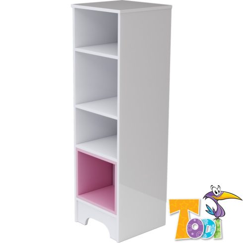 Todi Bianco keskeny nyitott polcos szekrény - bordázott fehér/pink