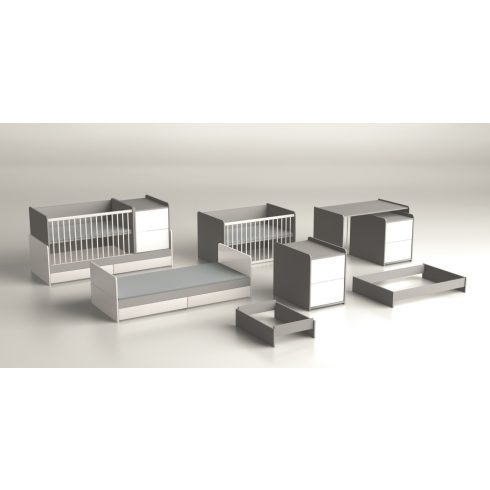 Faktum Alda Jégfehér 5 az 1-ben kombi pelenkázós babaágy - Fehér / magasfényű fehér 