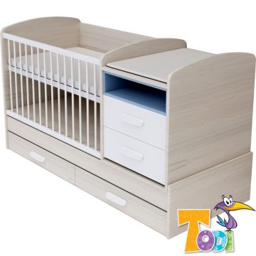   Todi Ice Cream kombi kiságy pelenkázó komóddal - woodline cream/kék