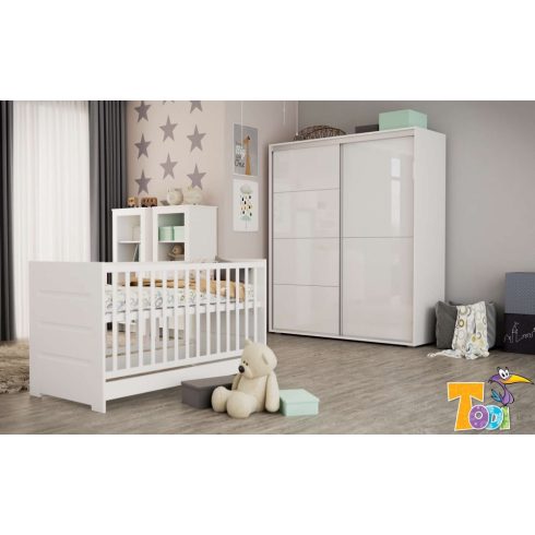 Todi White Bunny 70×140-es átalakítható babaágy - erezett fehér /magasfényű fehér