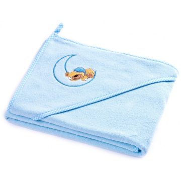 Kapucnis fürdőlepedő 100*100 cm - holdas maci kék
