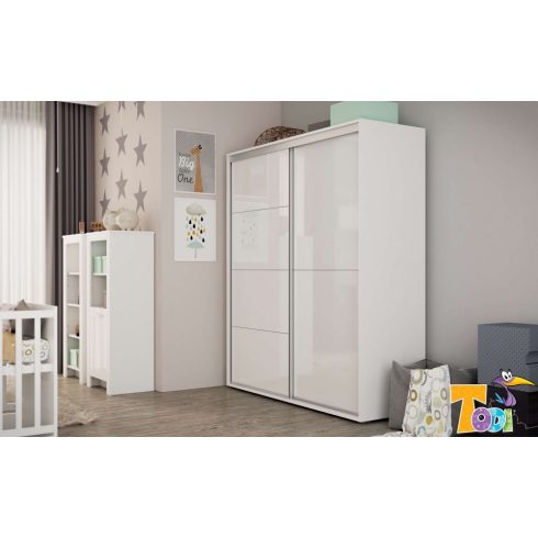 Todi White Bunny gardróbszekrény 160-as - erezett fehér /magasfényű fehér