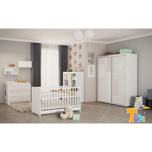 Todi White Bunny gardróbszekrény 160-as - erezett fehér /magasfényű fehér