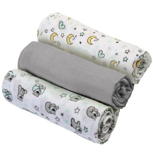 BabyOno 3 db-os színes,mintás textil pelenka - szürke holdas maci